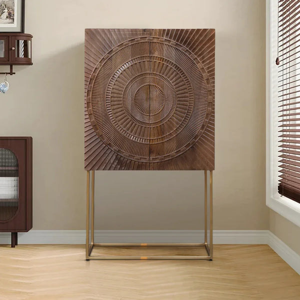 Samsara Mango Wood Bar Unit in Brown & Gold Colour dimensions