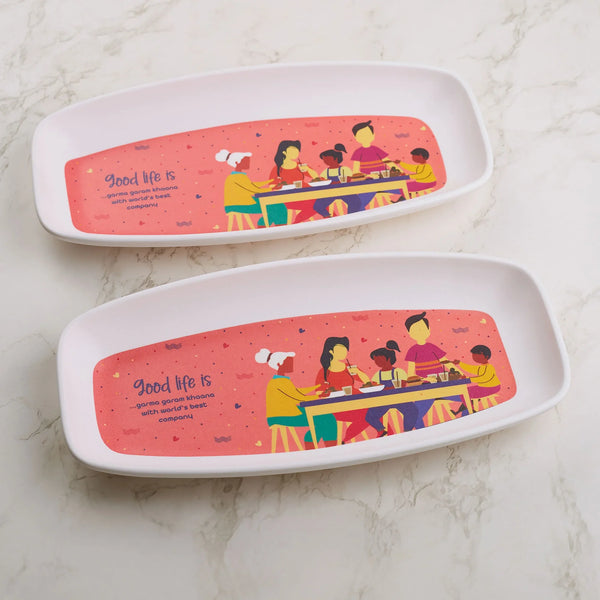 Good Life Melamine Large Serving Platter Set of 2 in Multi Colour dimensions