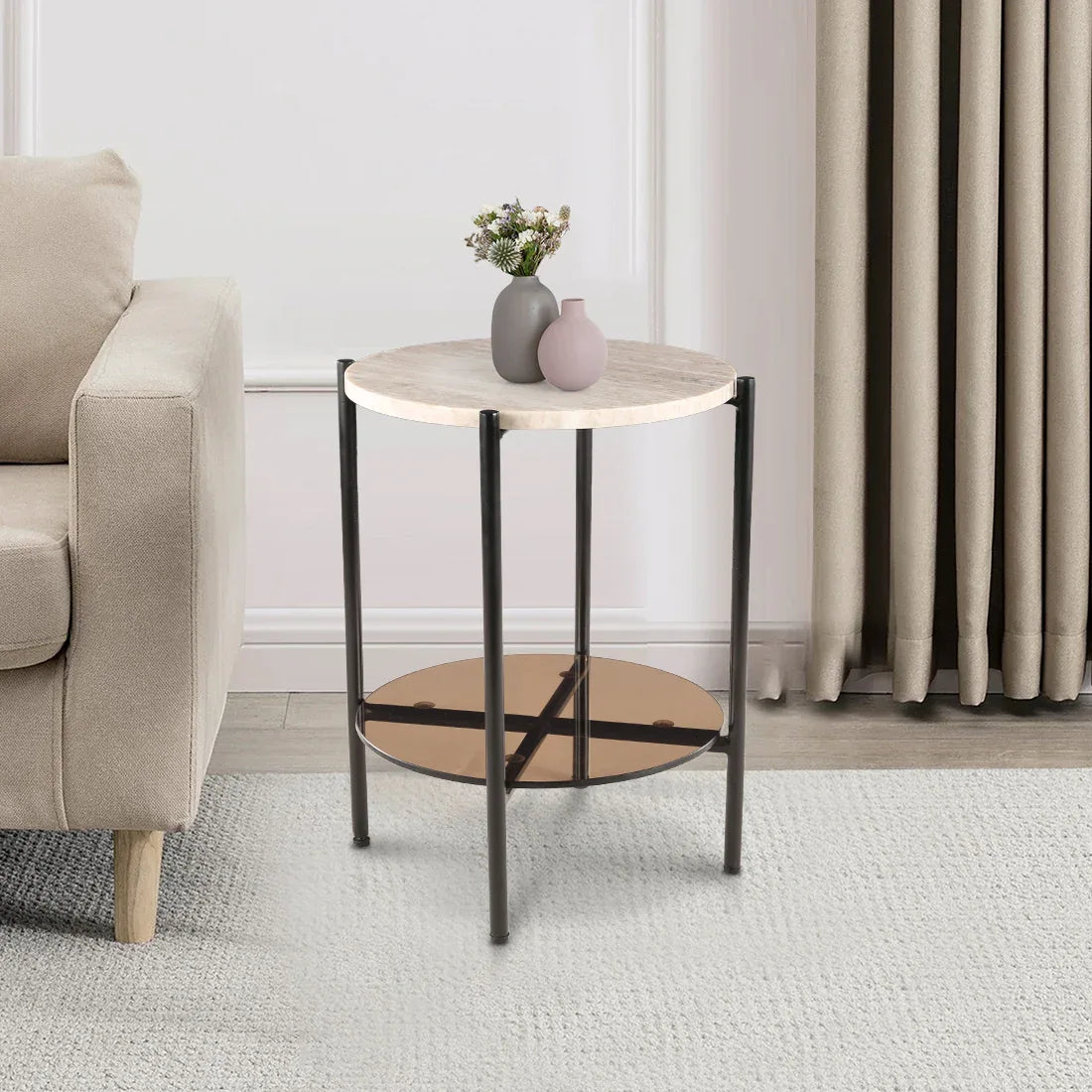 Clara Marble Top Side Table in Brown Colour - HomeTown