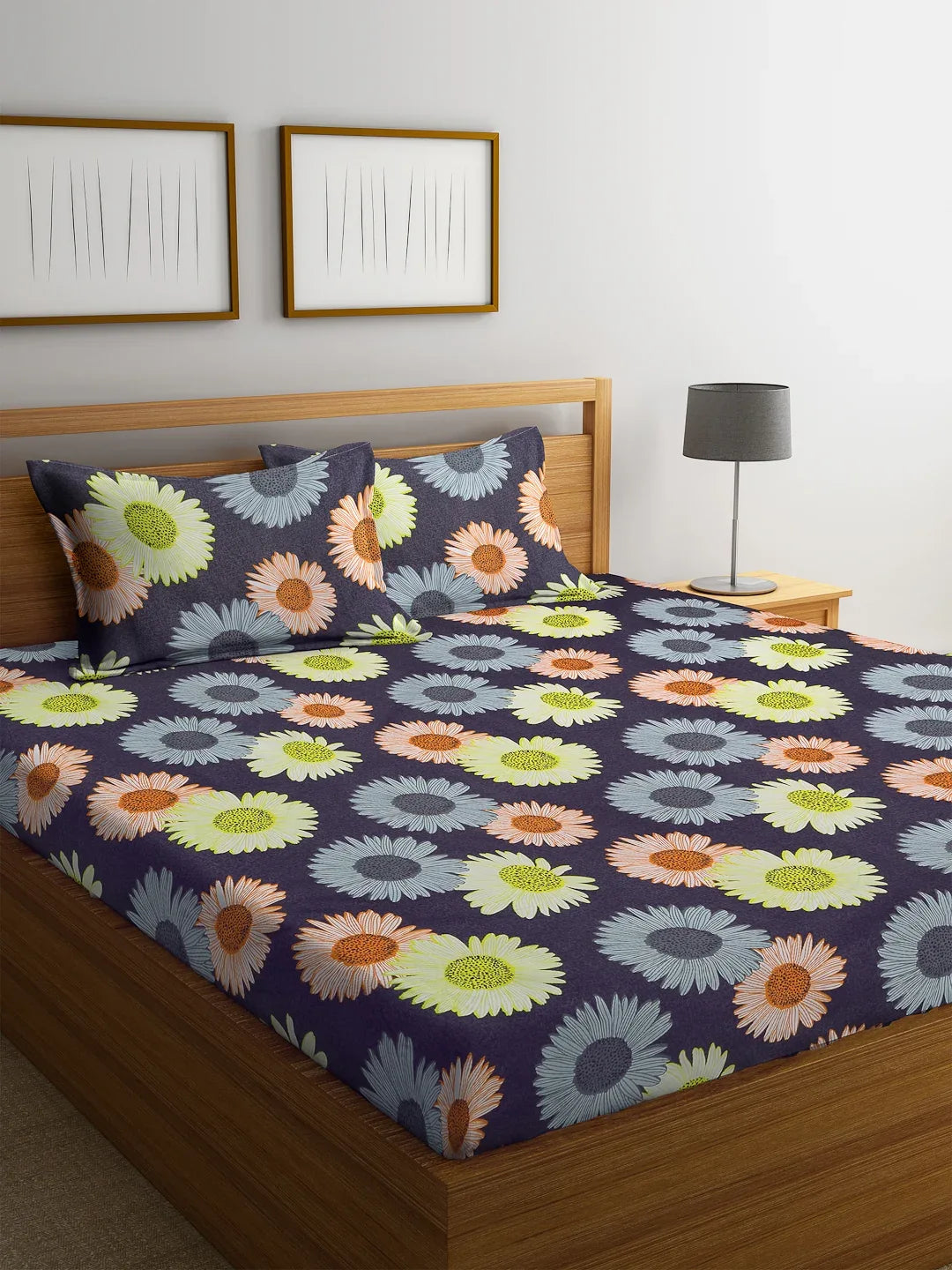 Carnival Double Bedsheet 220 x 230 CM in Blue Green Colour - HomeTown