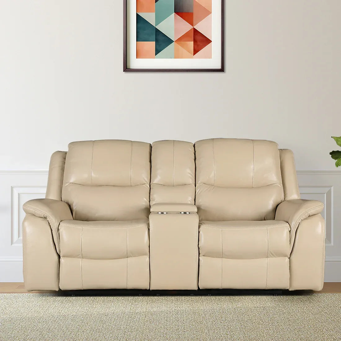 Murray Half Leather Recliner In Beige Colour - HomeTown