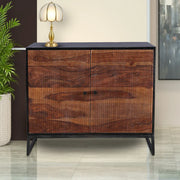 Sven Sheesham Wood(Rosewood) Two Door Sideboard in Natural Sheesham & Black Colour - HomeTown