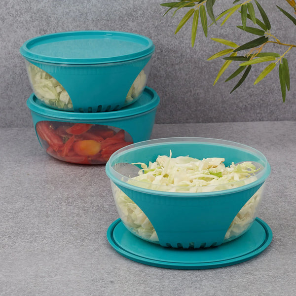 Kitchen Mate  Food Storage Round Container 1750 Ml With Freezer & Microwave Safe & Bpa Free Set Of 3 in Teal Colour dimensions