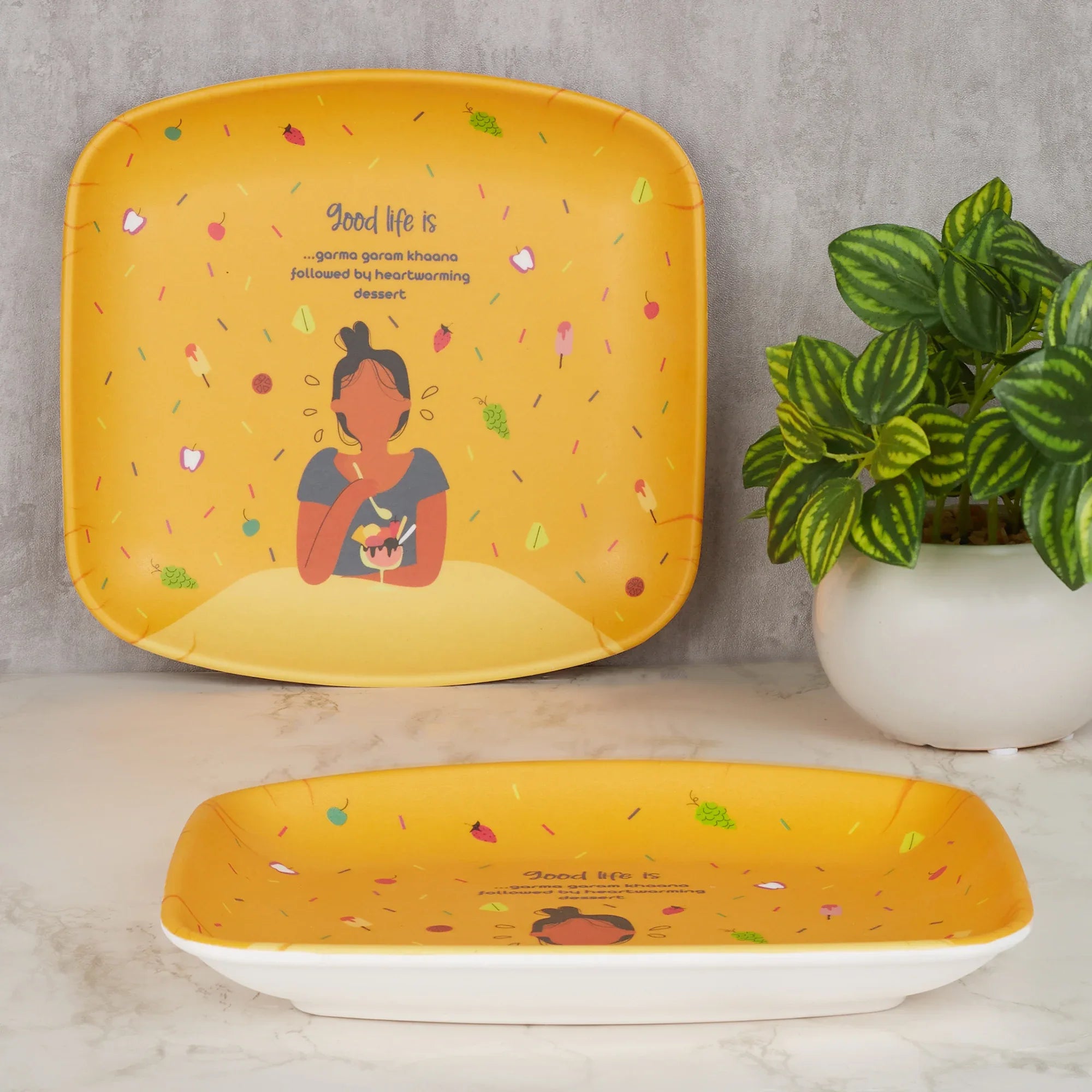 Good Life Melamine Square Small Plate Set of 2 in Multi Colour - HomeTown