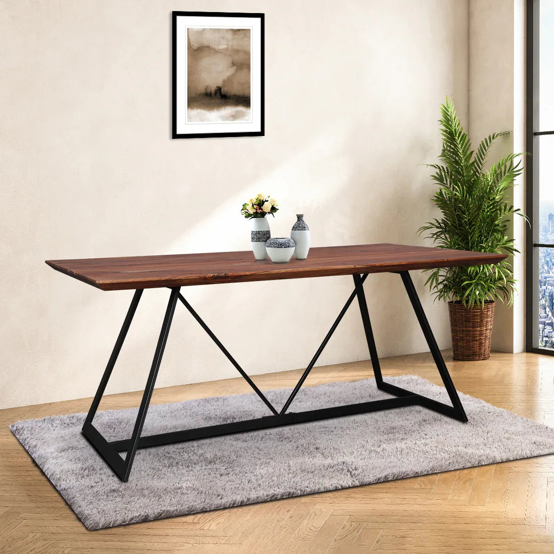 Axel Six Seater Dining Table in Natural Sheesham Colour - HomeTown