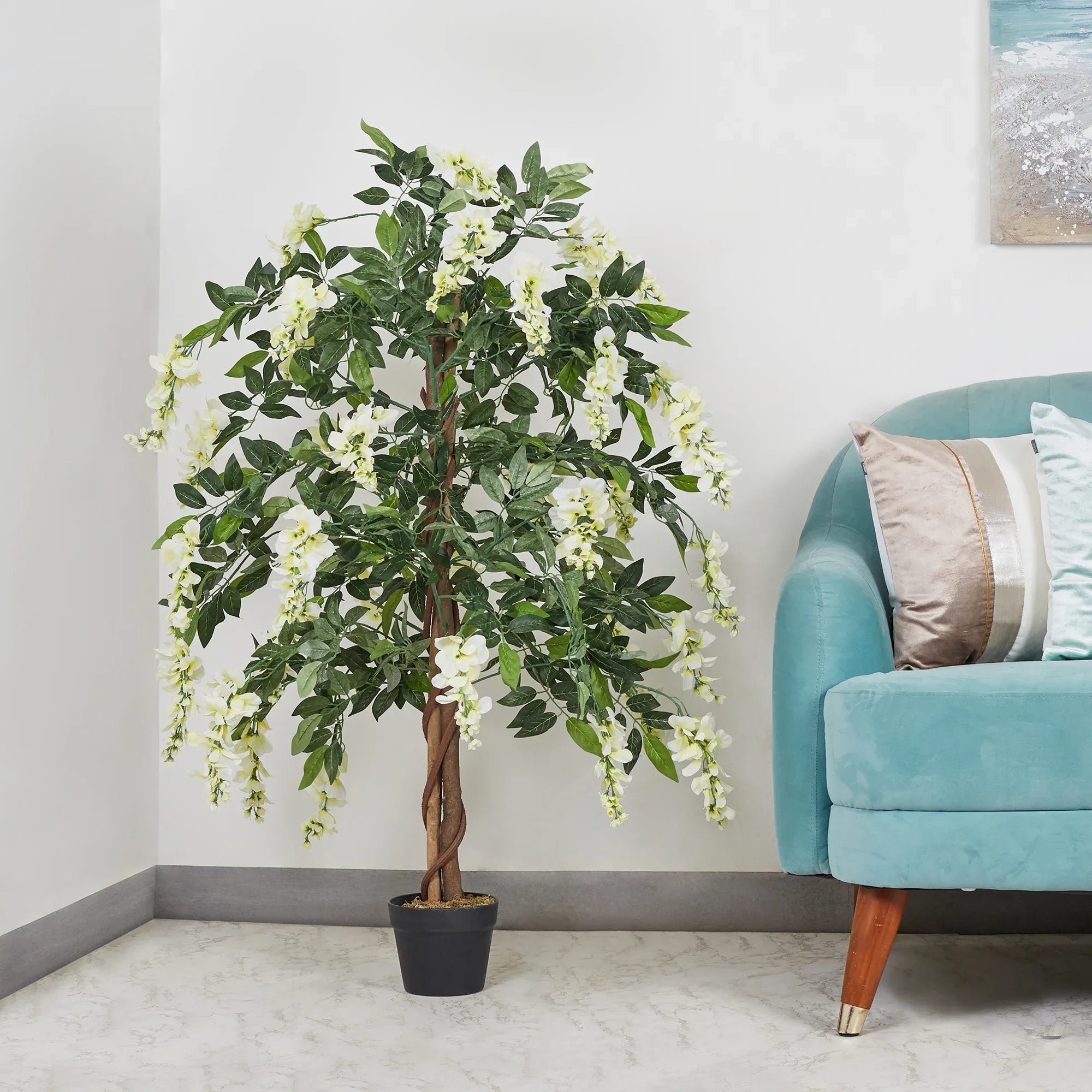 Ilana Artificial Wisteria Potted Tree 120Cm in White Colour - HomeTown