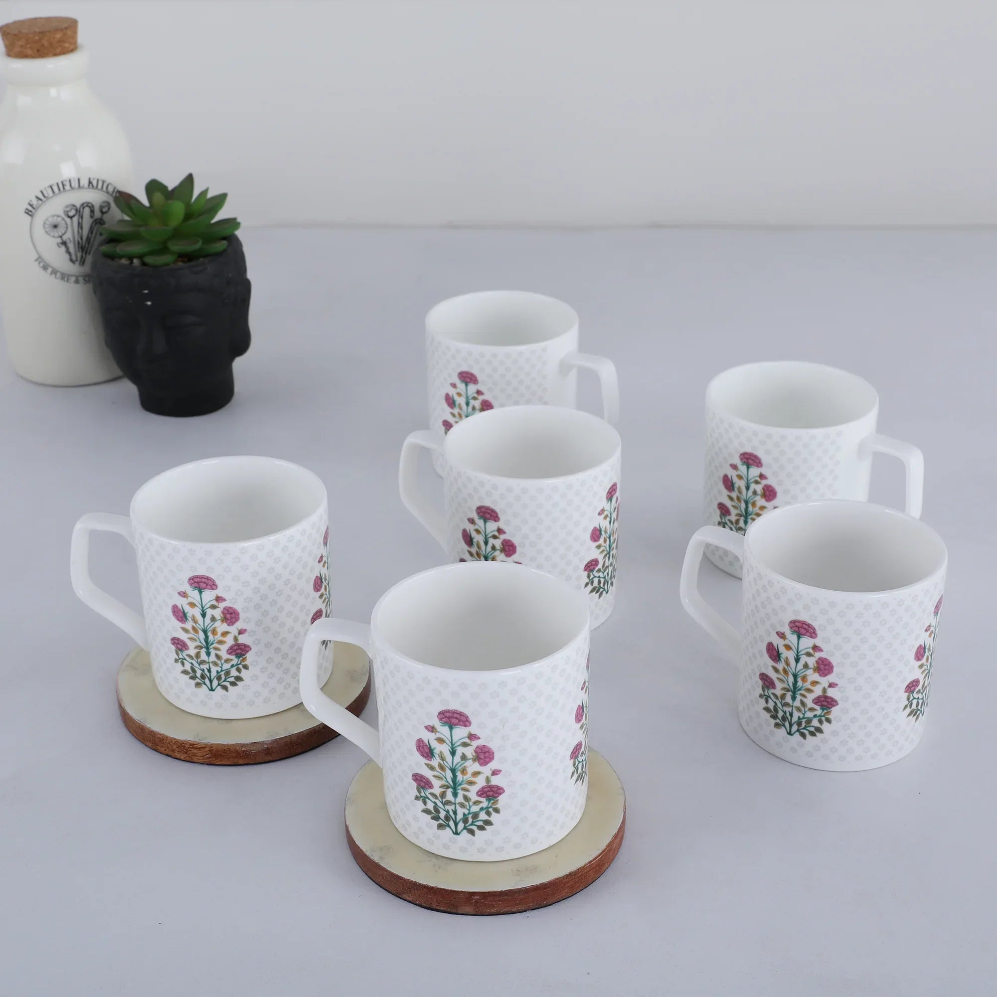 Silk Route Bone China Butta 200 ml Tea Mugs Set of 6 Pcs in Multi Colour - HomeTown