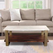 Ellis Marble Top Center Table in White & Walnut Colour - HomeTown