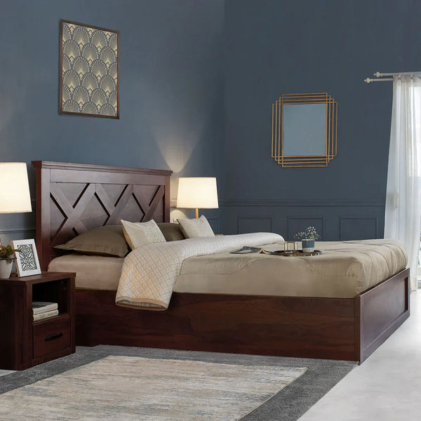 Antwerp Queen Bed with Box Storage in Sheesham Colour dimensions