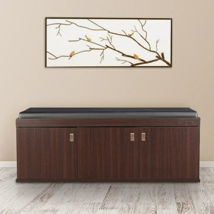 HomeTown Engineered Wood 3 door Shoe Rack with Seat in Wenge Colour - HomeTown