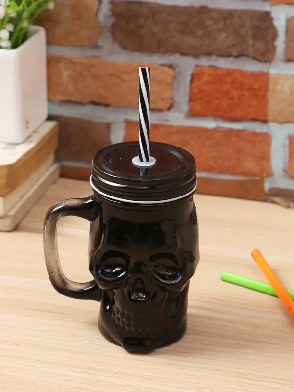 Manhattan Glass Skull Jar 500 Ml in Black Colour dimensions