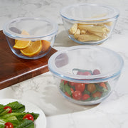 Fiesta Borosilicate Glass Mixing Bowl with Lid Set of 3 in Clear Colour - HomeTown