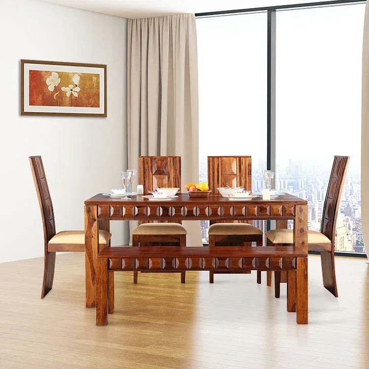 Woodrow Sheesham Wood(Rosewood) Dining Set in Honey Colour - HomeTown