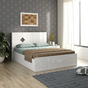 Gwen Queen Bed With Hydraulic storage in White & Denim Colour - HomeTown