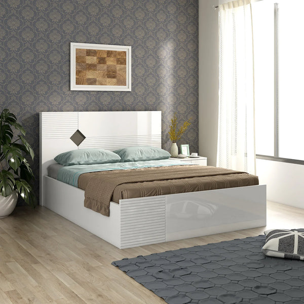Gwen  Queen Bed With Hydraulic storage in White  & Denim Colour dimensions