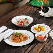 Amour Porcelain Dinner Set of 33 Pcs in Real Gold Plating & White Colour - HomeTown