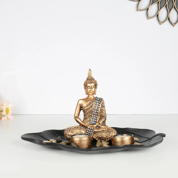 Grace Polyresin Buddha Figurine Cum T-Light Holder 19Cm in Gold Colour dimensions