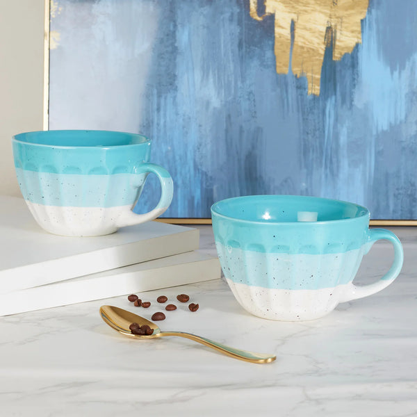 Emilia Ceramic Cappucino/Coffee Mug 400ml Set of 2 in Dusky Blue Colour dimensions