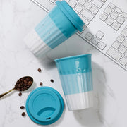 Emilia Ceramic Travel Flask/Mug 420ml Set of 2 in Dusky Blue Colour - HomeTown