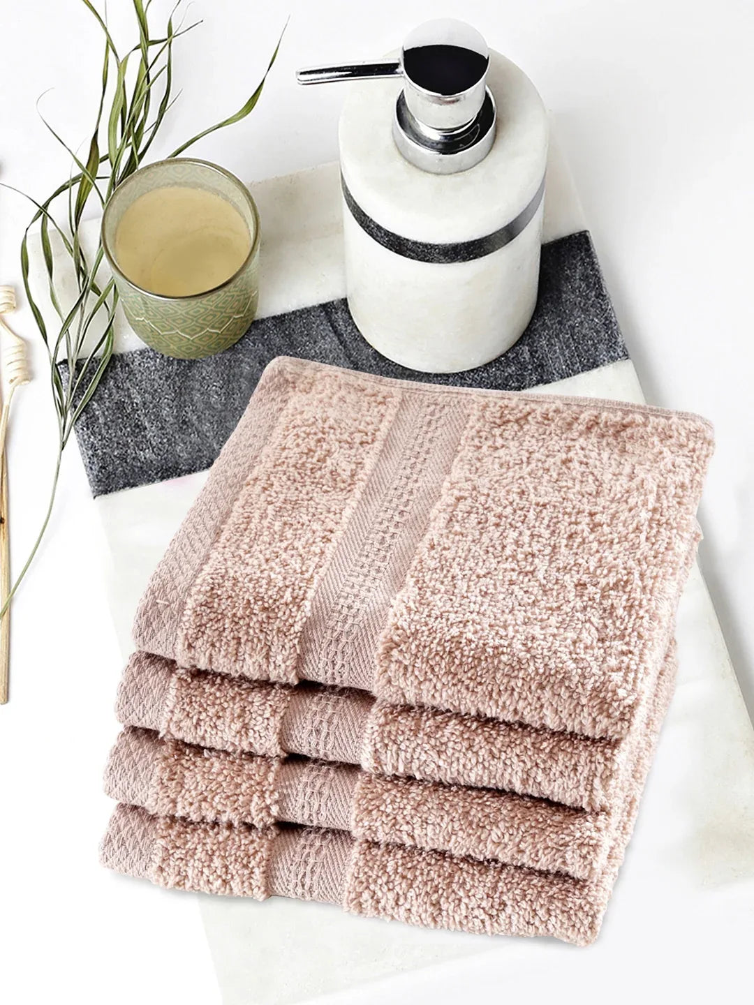 Paradiso Cotton Set Of 4 Face Towel 30X30 Cm 500 Gsm in Wheat Colour - HomeTown