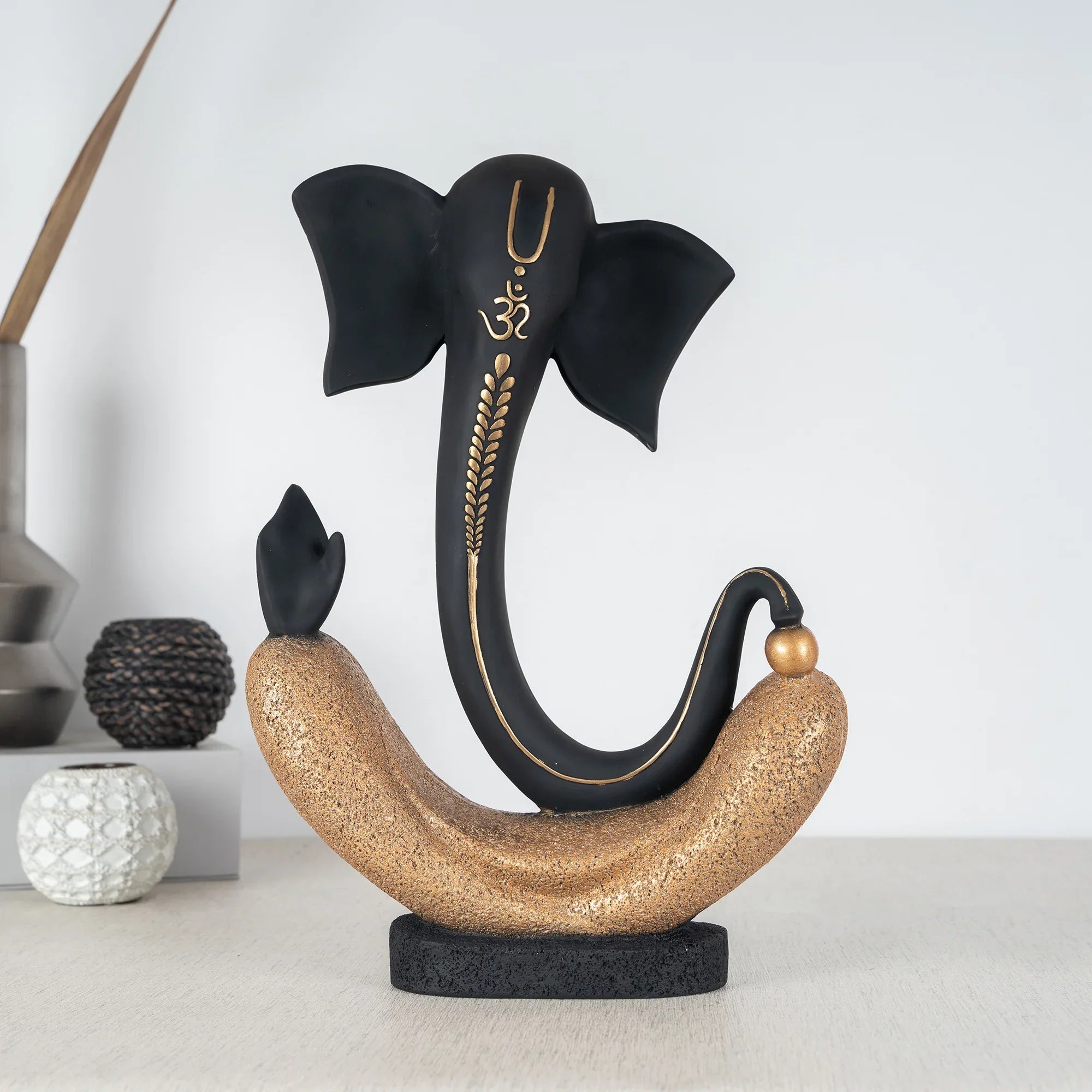 Eternal Ganesha Polyresin Hand Finished Figurine 41Cm in Black & Gold Colour - HomeTown
