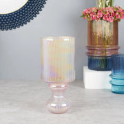 Phiona Glass Fluted Handcrafted Hurricane 33 Cm in Blush Colour - HomeTown