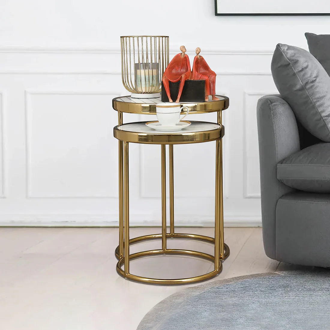 Netanya Metal Table in Gold & White Colour - HomeTown