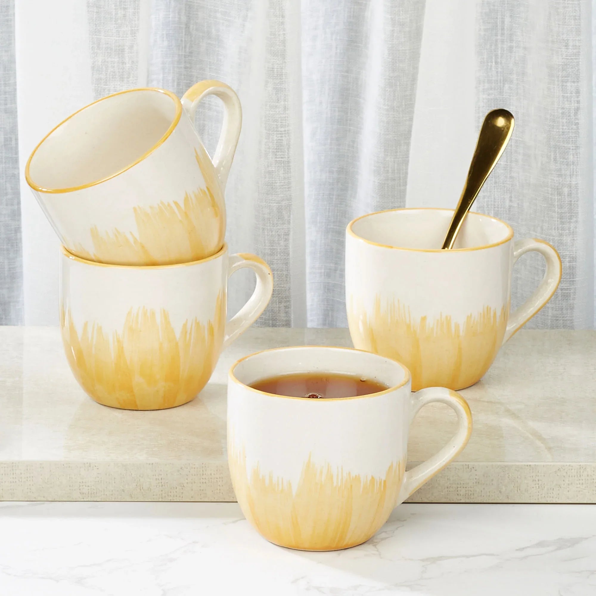 Ophilia Studio Pottery Stoneware Tea Mug Set of 2 in Ochre Colour - HomeTown