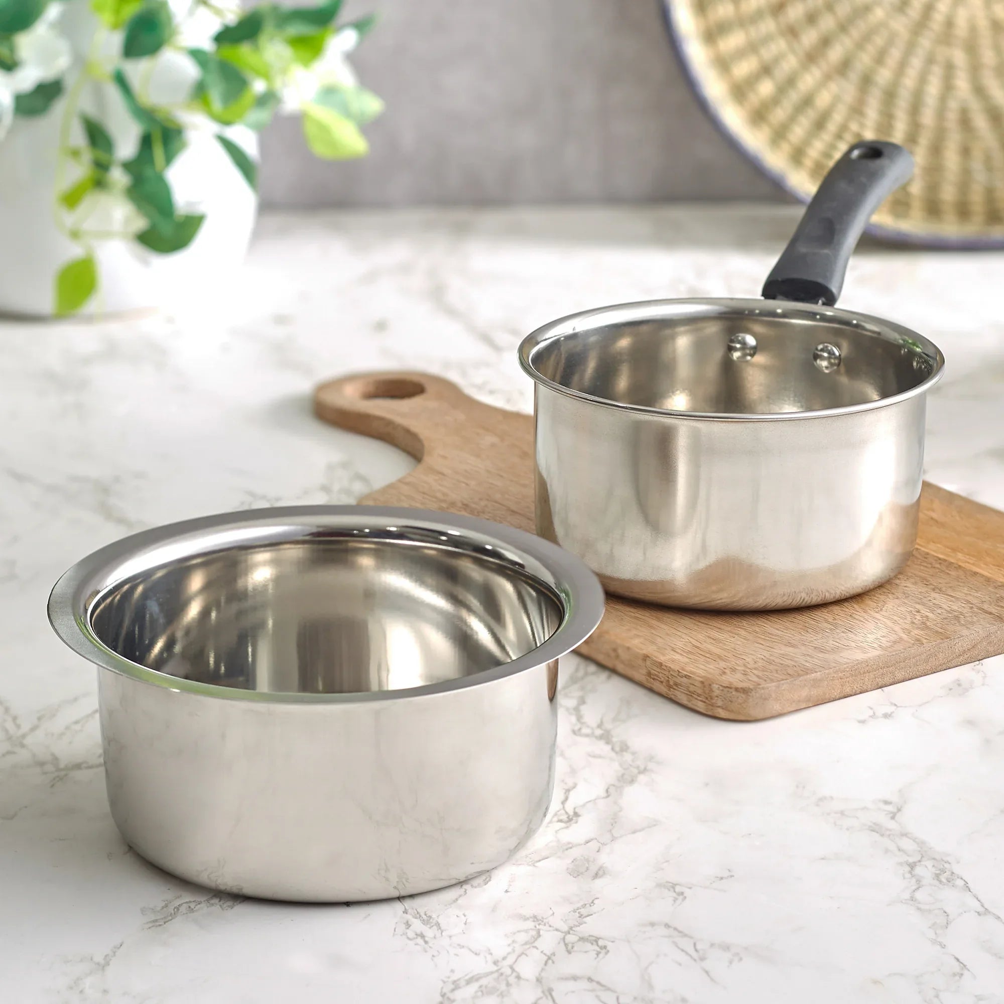 Fiesta Stainless Steel Saucepan & Tope Combo Set of 2 in Silver Colour - HomeTown
