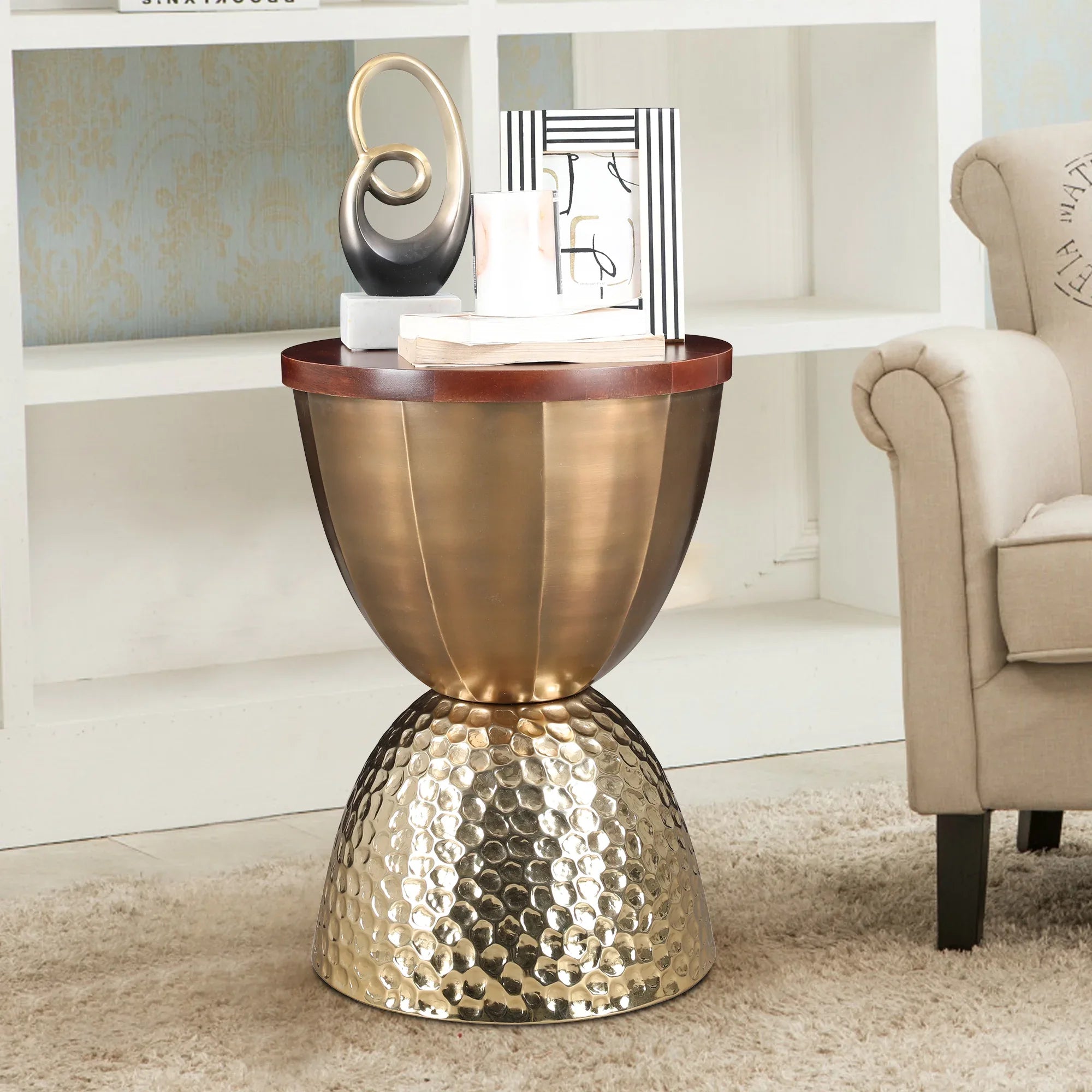 Mirbah Wood & Iron Side Table in Brown & Gold Colour - HomeTown