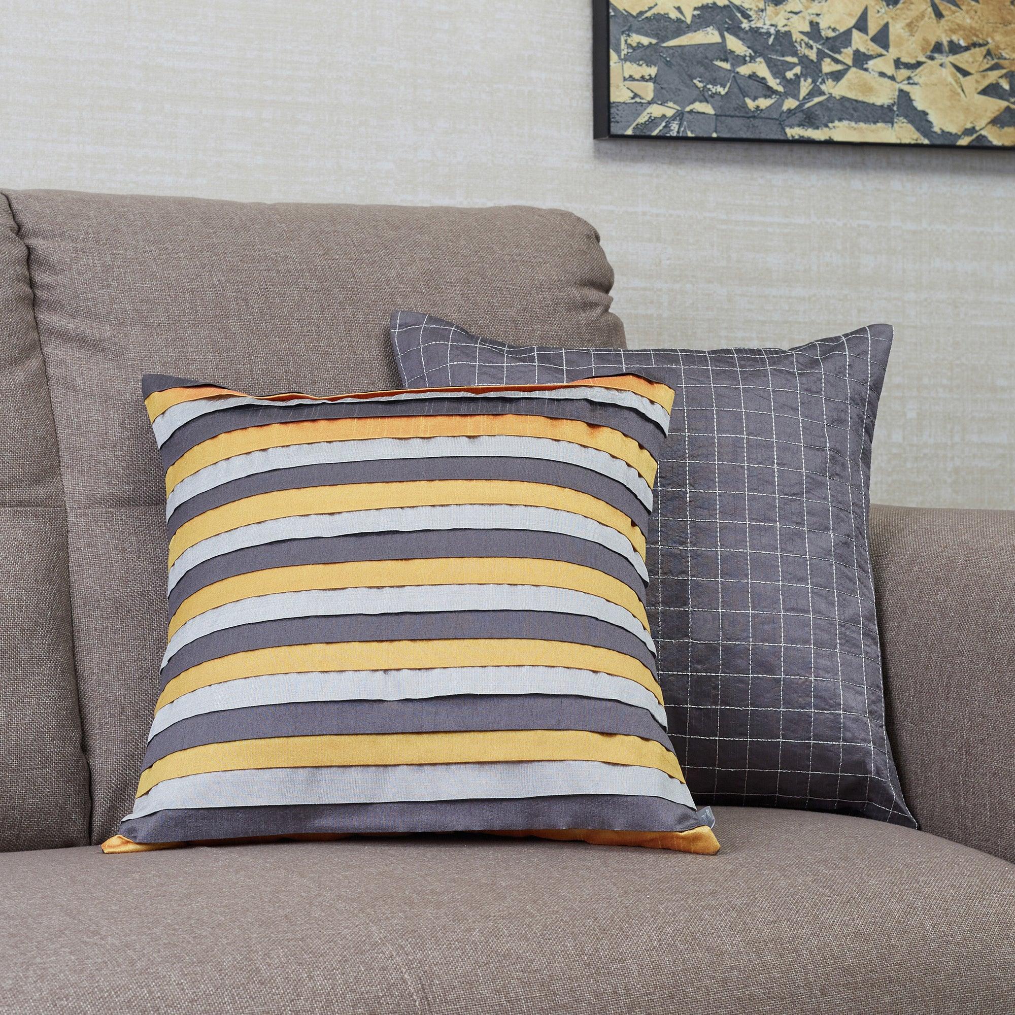 Modern Pleated Set Of 2 Cushion Cover 40x40 Cm in Charcoal Colour - HomeTown