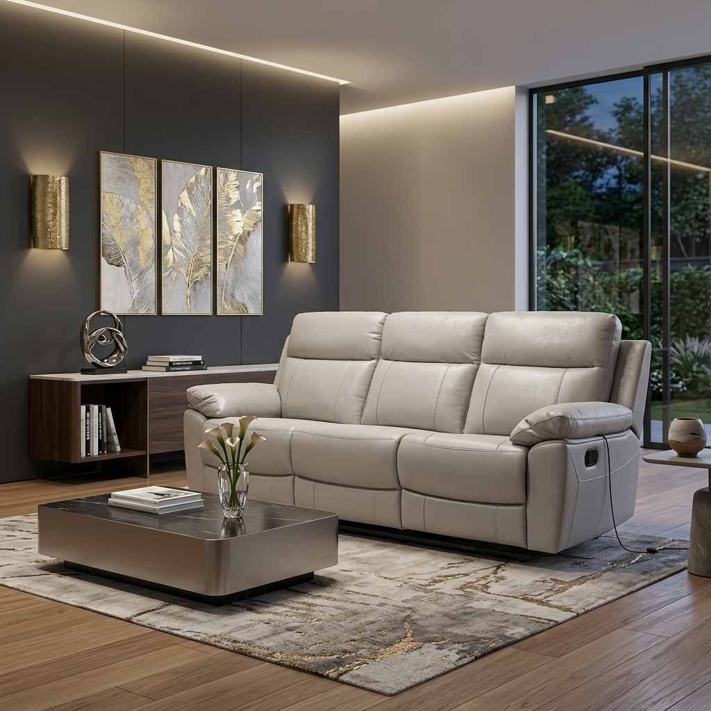 QUANTUM HALF LEATHER 3S RECLINER LT GREY