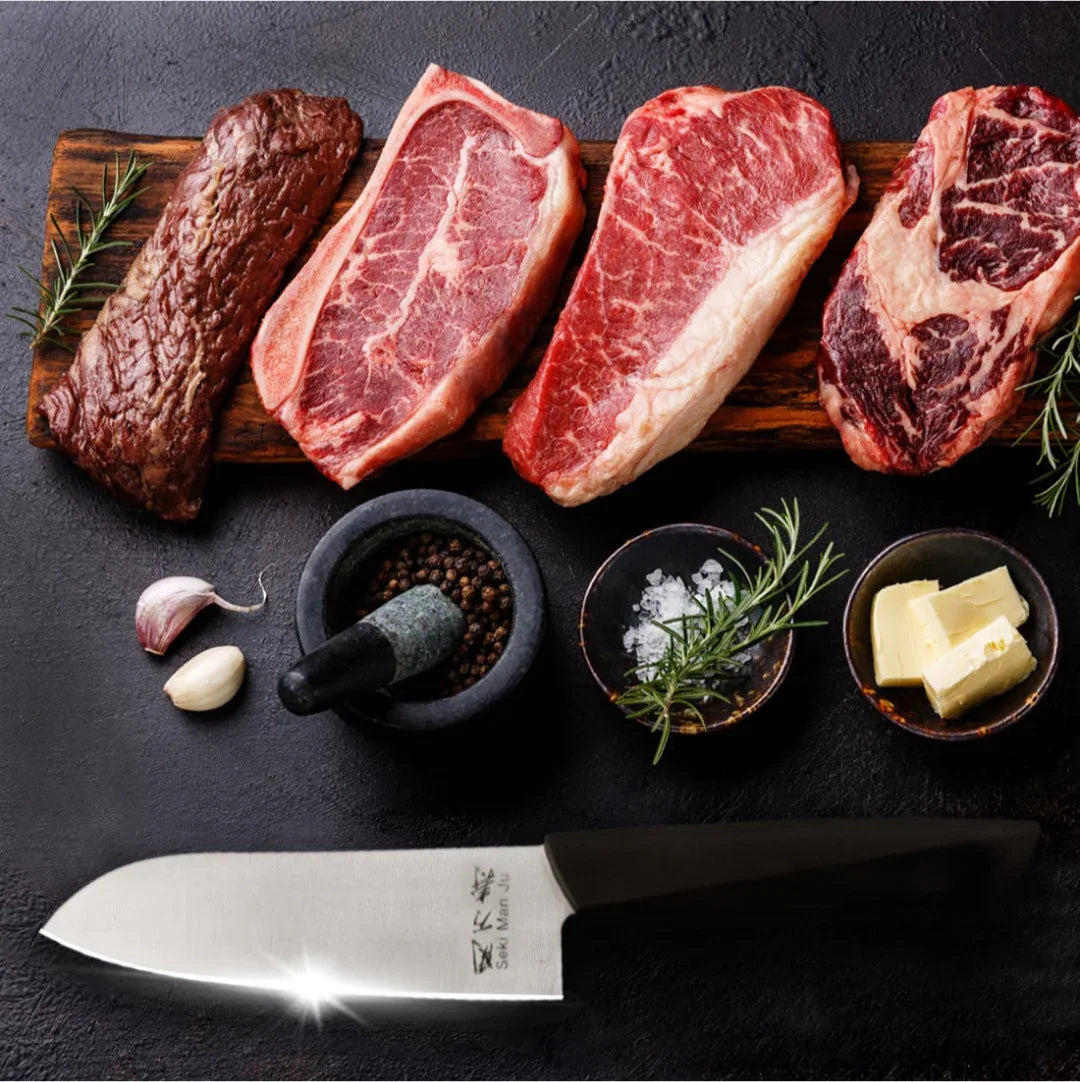 Seki Manju Santoku (S) Black Handle Stainless steel Premium Knife in Black Colour - HomeTown