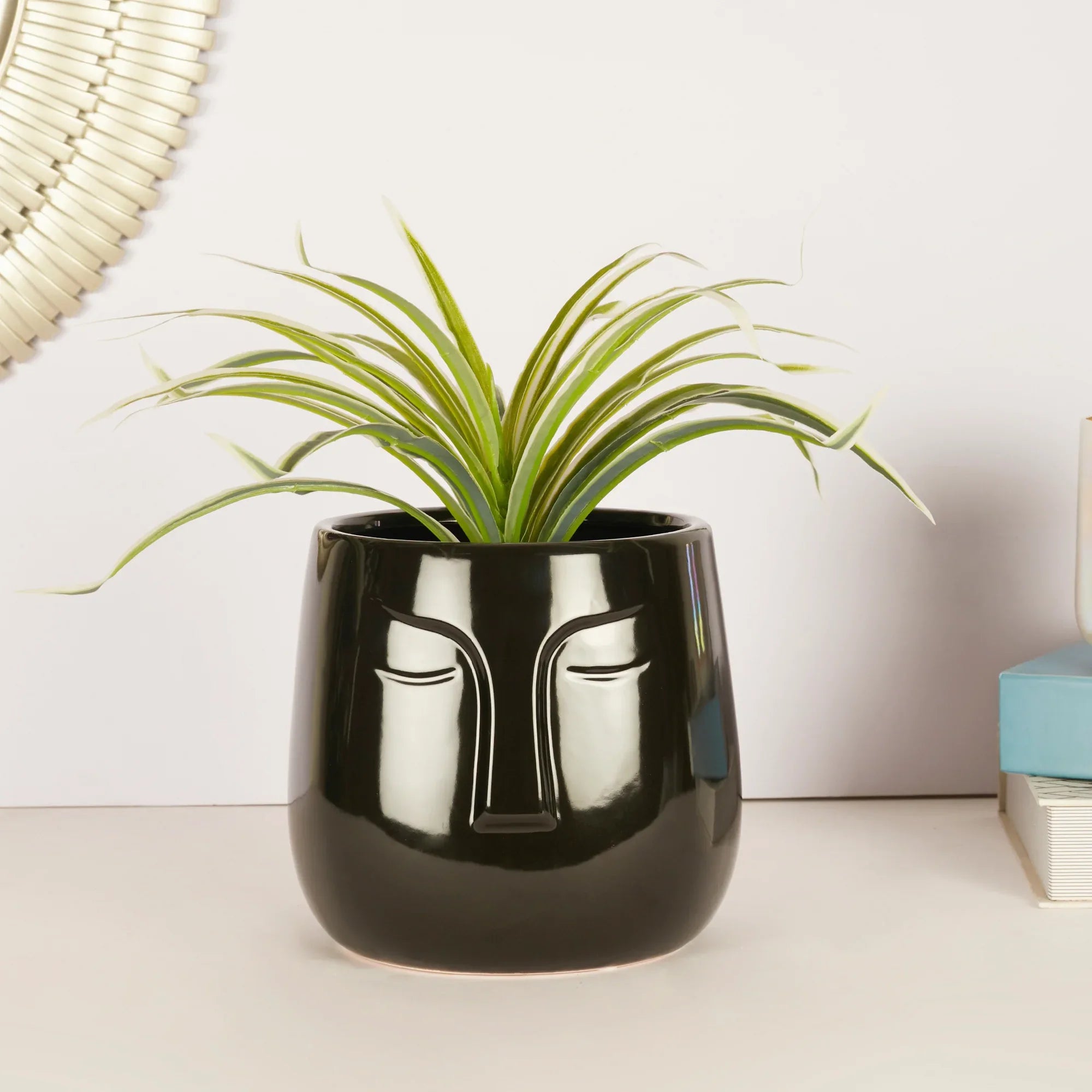 Alura Milan Face Ceramic Planter 17Cm in Black Colour - HomeTown