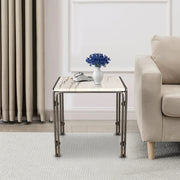 Solstice Marble Side Table in White & Black Colour