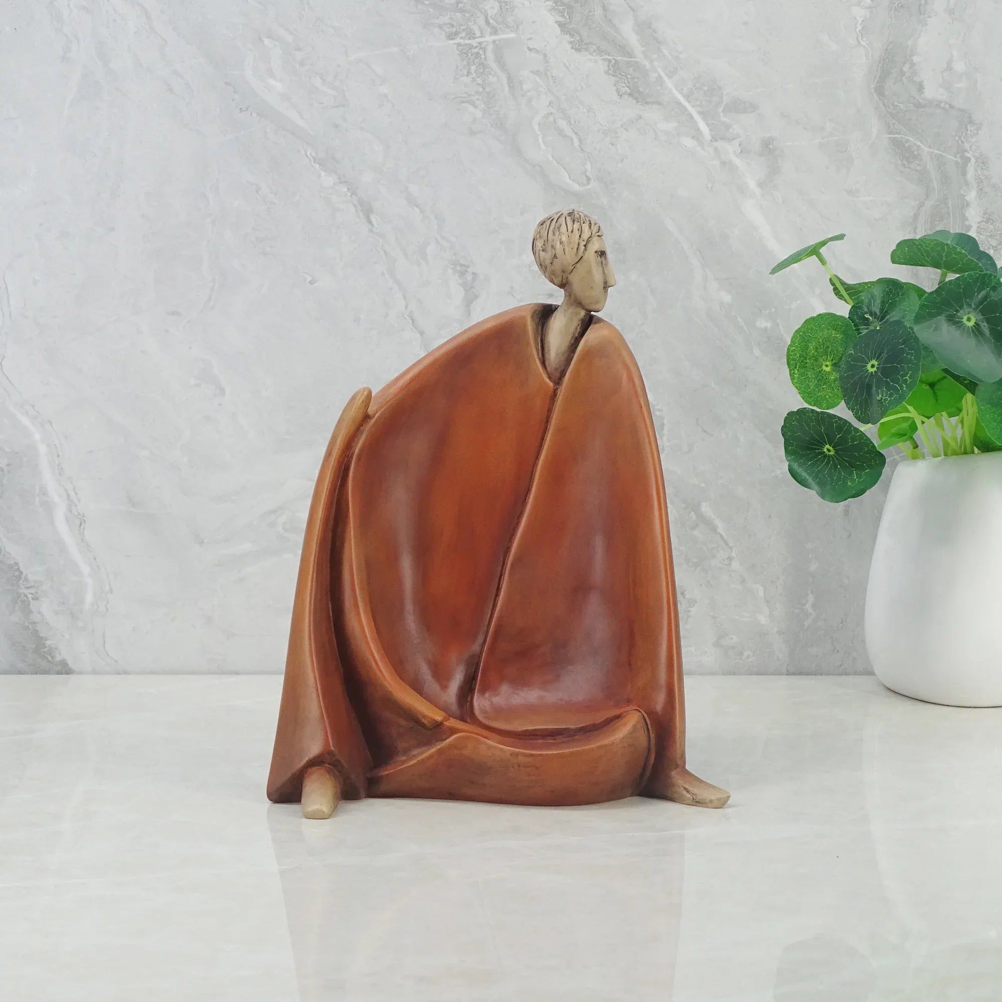 Alpine Polyresin Man Sitting Figurine 18x14x23Cm in Brown Colour - HomeTown