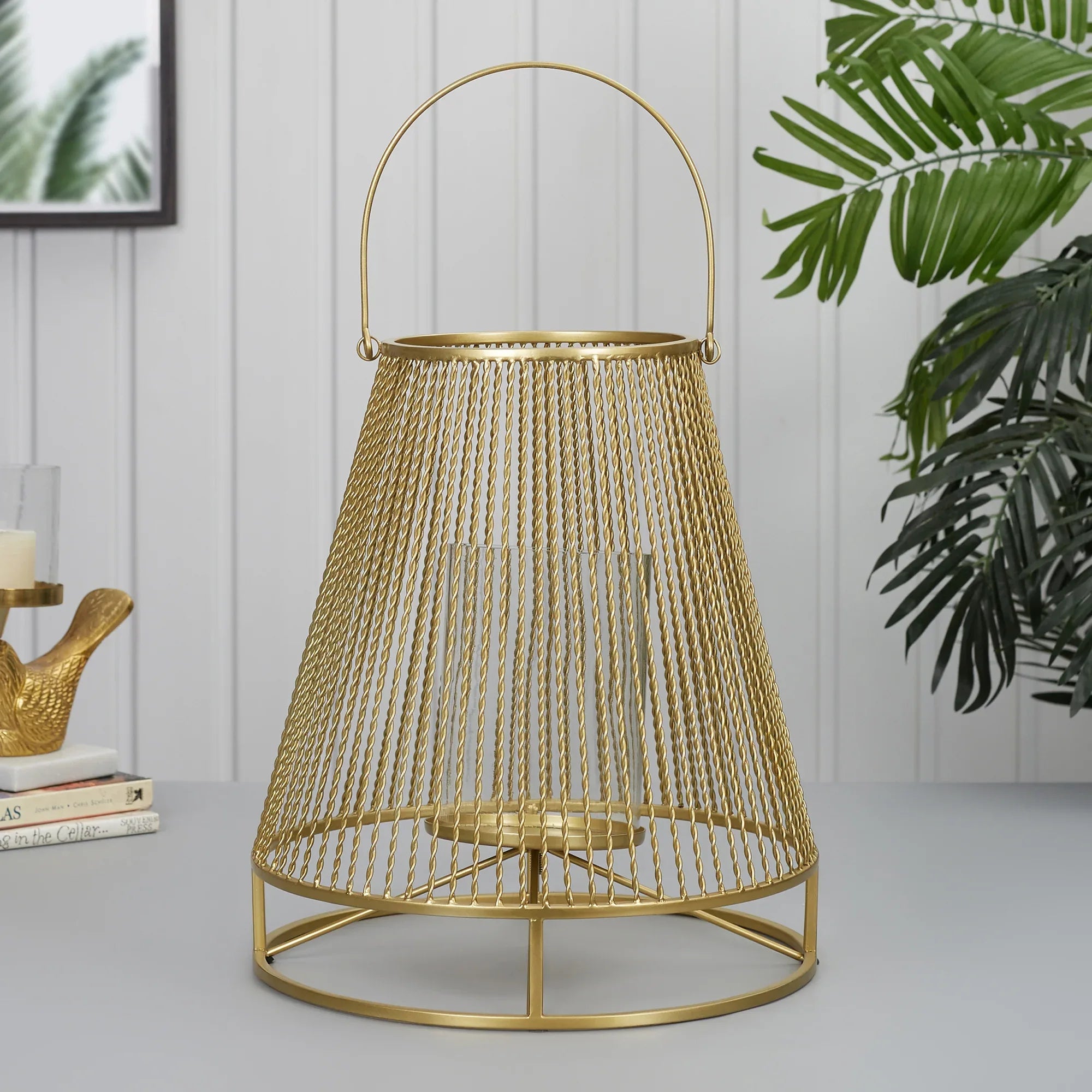 Apollo Iron and Glass Thread Dome Lantern 34x38 Cm in Gold Colour - HomeTown