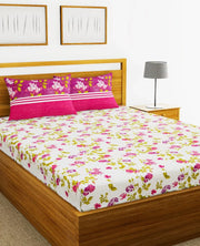 Chantal Cotton Double Bed Sheet 229X274 Cm 210 Tc in White/Plum Colour