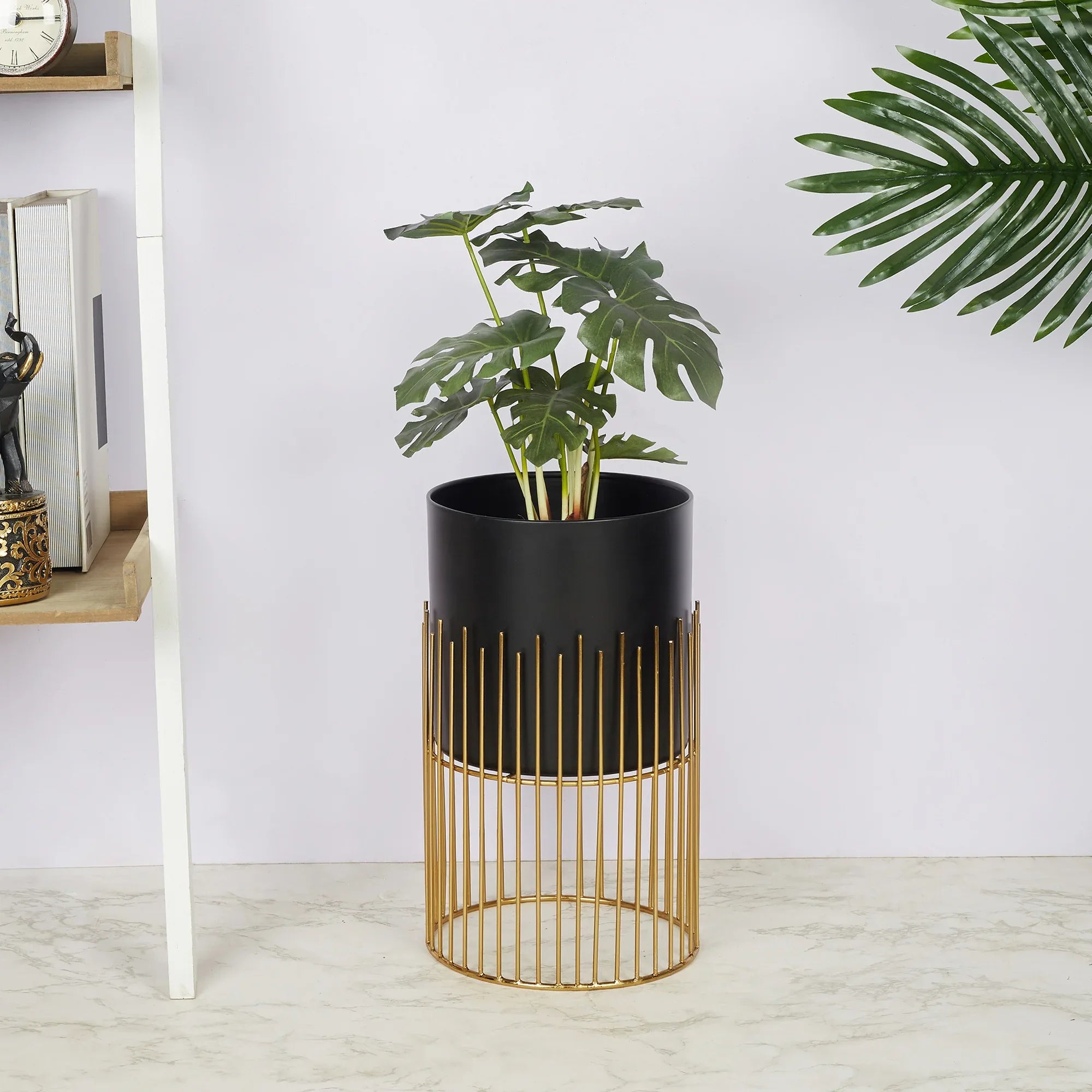 Artiskylar Metal Matt Finish Planter 26 Cm in Black and Gold Colour - HomeTown