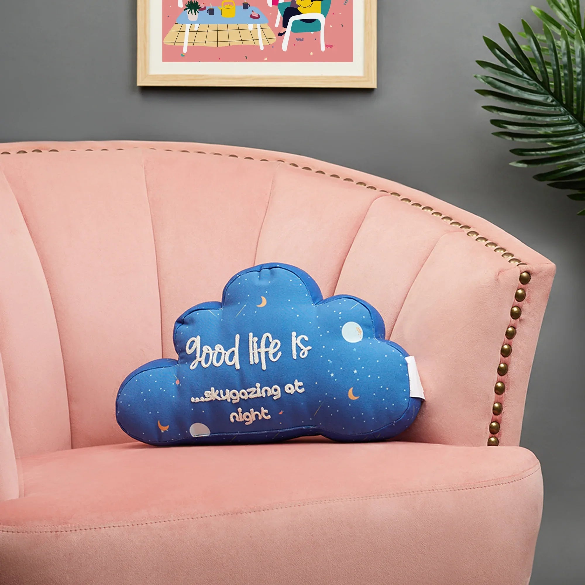 Good Life Reversible Cloud Digital Printed Shaped Cushion 40x25 Cm in Navy Colour - HomeTown