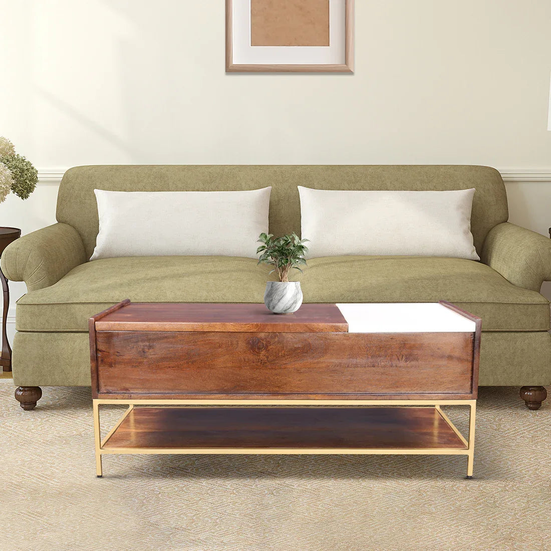 Crema Marble Top Center Table in Brown Colour - HomeTown