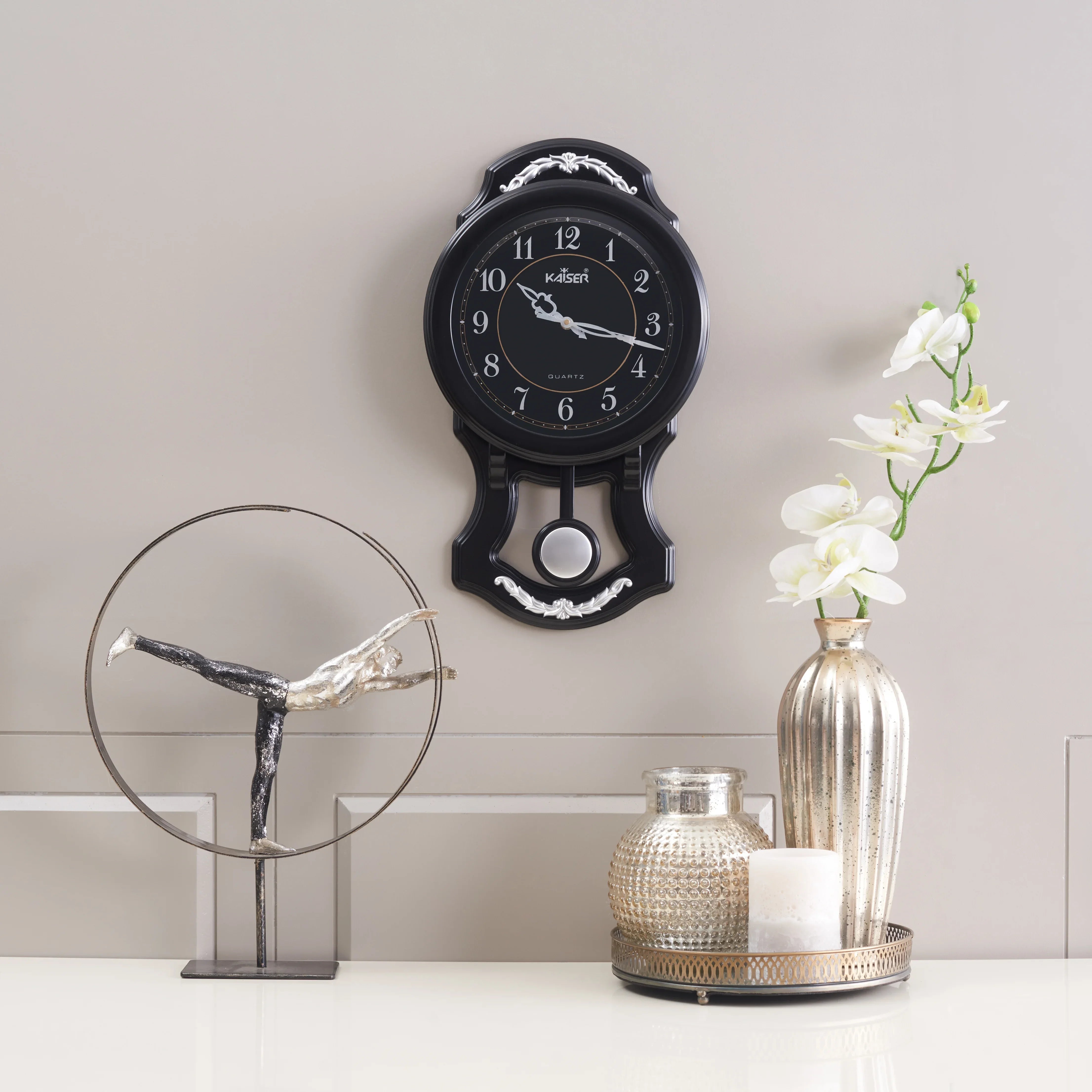 Plastic Wall Clock in Black Colour by Kaiser - HomeTown