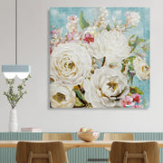 Ilona Fancy Flowers Handmade Canvas Painting With Glitter 100x100 Cm in White Colour - HomeTown