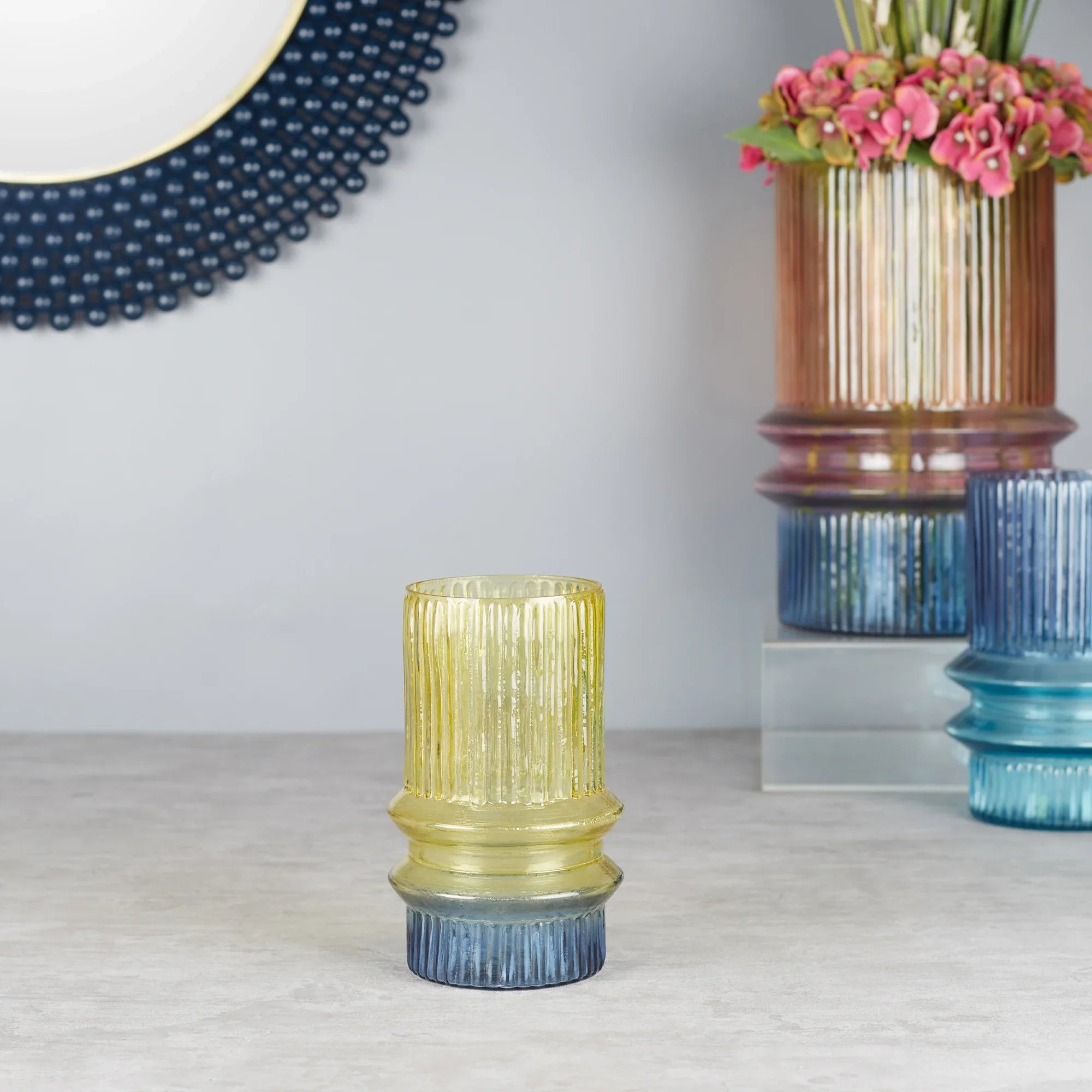 Phiona Glass Fluted Handcrafted Small Vase 18 Cm in Multi Colour - HomeTown