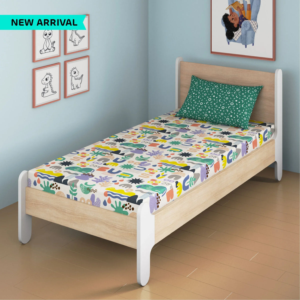 Oodles of Doodles Bamboo Cotton Single Fitted Bedsheet in Multi Colour - HomeTown