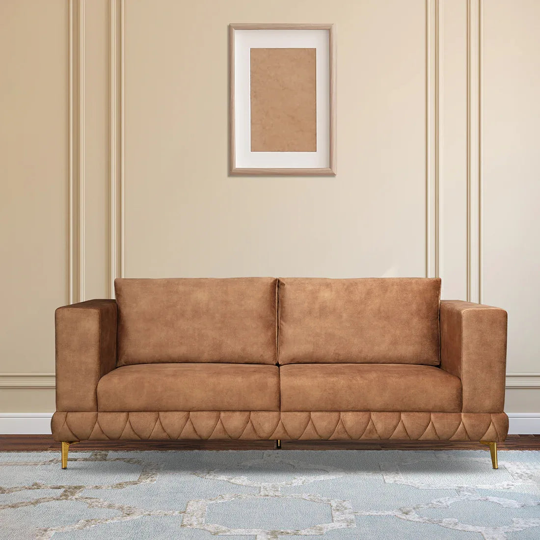 Plume Velvet Fabric Three Seater Sofa in Brown Colour - HomeTown