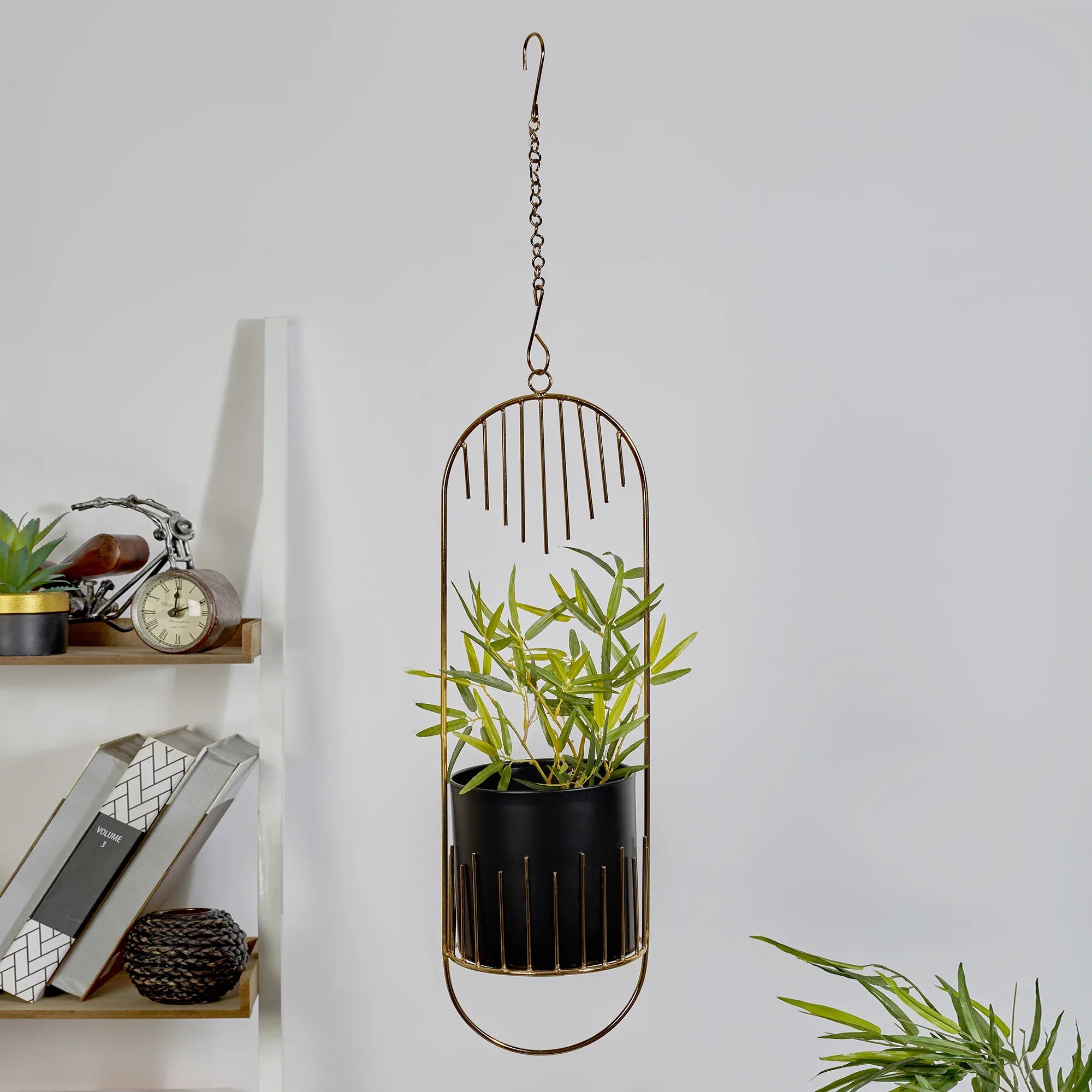 Artiskylar Metal Matt Finish Hanging Planter 58 Cm in Black and Gold Colour - HomeTown