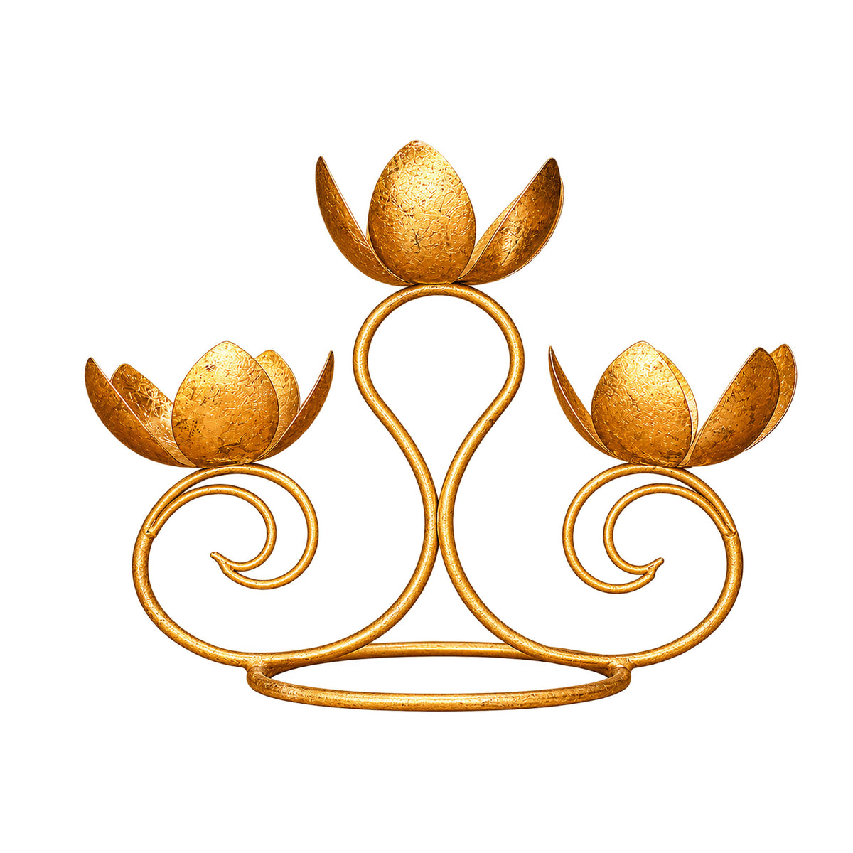 CGI Luxe Utsav 3 Lotus Loop Tea Light Gold Finish | 25X11X23.5 cm