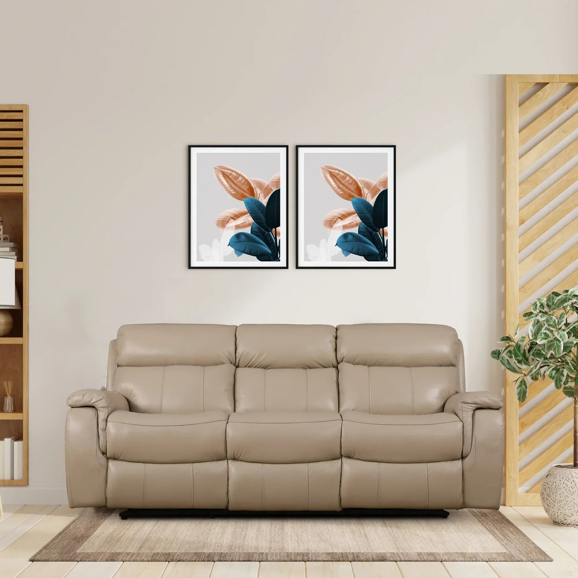 Plush Half Leather Three Seater Single Electric Recliner with Motion - HomeTown