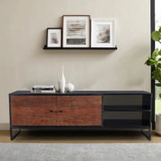 Sven Sheesham Wood(Rosewood) Low Height Tv Unit in Natural Sheesham & Black Colour - HomeTown